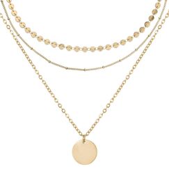 BONNYBIRD® Layering Ketten Set Gold - Boho Mehrreihige Kette Mit Anhänger, Edelstahlkette, Dreifach Plattenkette, Goldkette Damen