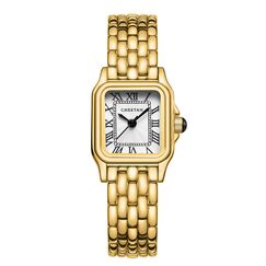 CHEETAH Armbanduhr Damen Kleine Analoge Quarz Uhr Damen mit Vintage-Armband, Rechteckiges Gehäuse, Römisches Zifferblatt, Digitale wasserdichte Armbanduhr für Frauen und Mädchen - Gold Weiß
