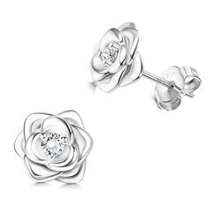 JeweBella Klein Rosen Ohrstecker Silber 925 Ohrringe f&uuml;r Damen M&auml;dchen Hypoallergen Kleine Rose Blumen Ohrstecker mit 5A+Zirkonia Helix Knorpel Ohrringe Silber/Gold/Rose Gold/Schwarz Geschenke