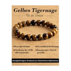 Landorilo Echte Naturstein Perlen Armband, Damen Herren Gelbes Tigerauge Perlenarmband, 8MM Runde Edelsteine Yoga Chakren Armbänder, Geburtstag Valentinstag Geschenke