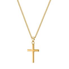 day.berlin Damen Kreuzkette Vice 18k vergoldet, 45+5cm variable Länge, Halskette mit Kreuz Anhänger (13x28mm) stabile Panzer Kette aus 316L Edelstahl, nickelfrei und wasserfest