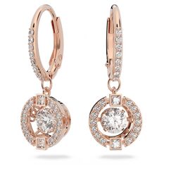 Swarovski Una Ohrringe, Rund, Weiss, Roségold-Legierungsschicht