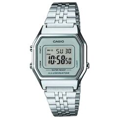 Casio Unisex Quartz Armbanduhr, 28.00mm GehäusegröÃŸe mit LCD digital Zifferblatt und Silber Metallarmband Armband LA680WEA-7EF