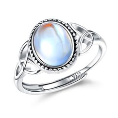MILACOLATO Ring Silber 925 Damen Mondstein Ring Verstellbar Mondstein Ringe Silber Vintage Ringe Frauen Keltisches Dreieck Zirkonia Rings Oval Rund Herz Edelstein Rings Schmuck F&uuml;r Sie Mit Geschenkbox