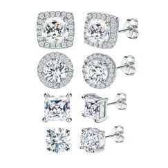 DOCHAIS Ohrstecker Ohrringe Silber 925 Damen Herren 14 Karat Vergoldet Gold Silber Ohrstecker 925 Set Hypoallergene Zirkonia Ohrringe 6-10 mm, Schmuck Geschenke für Frauen Männer