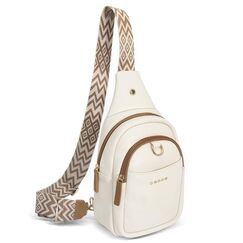 OSOCE Crossbody Damen Klein Brusttasche PU Leder Sling Bag Diebstahlsicher Crossbag Damen Schulterrucksack Vielseitige Umhängetasche für Reisen und mehr in Braun Weiß und Schwarz