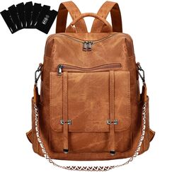 Leathario Rucksakck Damen Wasserdicht,Veganes Leder Cityrucksack,Rucksackhandtasche Mittelgroß, Diebstahlsich Tagesrucksack für Büro,Pendeln,Arbeit,Leicht Elegant Backpack Women Groß für Reise,Braun