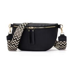 Vezluax 30x20cm umh&auml;ngetasche Damen Bauchtasche Damen Gro&szlig; Vegan Leder Crossbody Bag stylisch Frauen mit breitem Gurt Schwarz