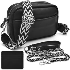 BROTOU Handy Umhängetasche Echtes Leder Crossbody Bag mit 2 Breitem Schultergurt Kartenhalter, Schwarz UmhäNgetasche Damen Leder UmhäNgetasche Damen, Kleine Umhängetasche Damen mit 3 Fächern (S)