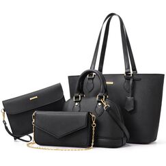 Bagsure Handtasche Damen Schultertasche Handtaschen Tragetasche Damen 4-teiliges Set für Büro Schule Einkauf Reise Geschenk (Schwarze)