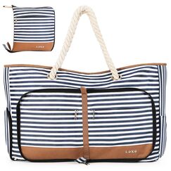 Lekespring Strandtasche Damen Gro&szlig; mit Rei&szlig;verschluss, Vielseitiger Damen Shopper Badetasche Saunatasche Reisetasche Tote Bag f&uuml;r Strand Reisen Einkaufen Sport u.Arbeit (Gestreift)