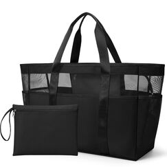 KALIDI Gro&szlig; Strandtasche XXL Familie Mesh mit Rei&szlig;verschluss, Badetasche Damen, Einkaufstasche Faltbar, Shopper Tasche f&uuml;r Strand Reise Lebensmitteleinkauf Vielseitige Tragetasche