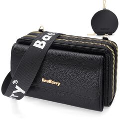 HNOOM Handytasche zum Umhängen Kleine Handy Umhängetasche Damen PU Leder mit Geldbörse Crossbody Schultertasche mit Kartenfächer, Verstellbarem Schultergurt (Schwarz)