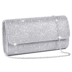 OSDUE Kettentasche, Clutch Damen, Glitzer Abendtasche, Elegante Envelope Tasche Kettentasche Schultertaschen für Hochzeit Party Freizeit Date(Silber)