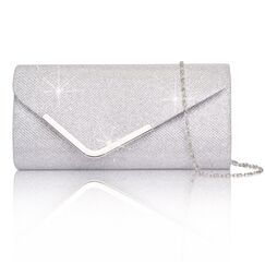 Larcenciel Clutch, Glänzende Pailletten Abendtaschen mit Abnehmbarer Kette, Envelope Handtasche für Damen, Elegante Cross Body Umhängetasche für Hochzeit, Party, Bankett, Feiertage (Silber)