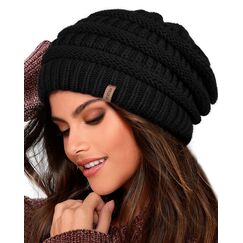 FURTALK Damen Beanie Mütze Warme Wintermütze mit Weichem Innenfutter Gefütterte Strickmütze,Schwarz,Einheitsgröße