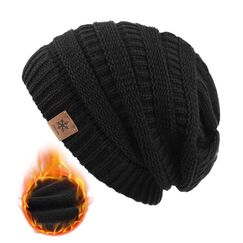 CAOZITOU Mütze Damen Winter, Beanie Wintermütze Thermo Warm Fleece, Weiche Strickmütze für Outdoorsport (Schwarz)