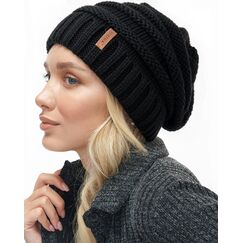 FURTALK Gestrickte Winter Slouchy Beanie Mütze Oversized Unisex Crochet Cable Ski Cap Baggy Slouch Hüte für Frauen Männer, Schwarz, Einheitsgröße