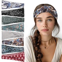 8 Stück Haarband Damen for Muttertagsgeschenk, Breites Stirnband Damen Weiches Boho Kopfband Elastisches Haarbänder Mehrfarbig Headband Blumendruck für Sport Yoga