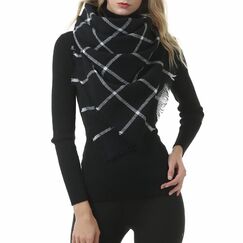 Durio Karoschal Damen Schal Winter Weich Deckenschal Quadratisch Übergroßer Strickschal Kariert Poncho mit Fransen Schwarz A40
