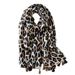 Soudittur Damen Schal Leopardenmuster Winter Warmer Halstücher mit Fransen - Übergroßer 180 * 100 cm (Beige)