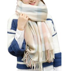 Tuopuda Damen Schal Kariert Pashmina XXL Stolen &uuml;bergro&szlig;er Herbstschal Winterschal Karo Tartan Schultertuch Plaid Deckenschal Modeschal Weicher Warmer Oversized Fransen Poncho, O