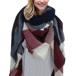 Lantch Damen Schal Kariert übergroßer Quadratisch Deckenschal Herbstschal Winterschal Karo Tartan Streifen Plaid Muster XXL Oversized Fransen Poncho (Stil4)