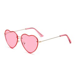 PARTY GO Herz Sonnenbrille Frauen Mode Rimless Sonnenbrille UV400 Party Brille, Rosa