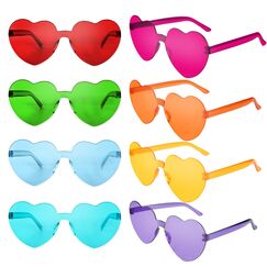 CHRORINE 8/16/24 Paar herzförmige Sonnenbrillen randlos Herz Glasse Transparent Bonbonfarben für Gastgeschenke (8, Mehrere Farben)