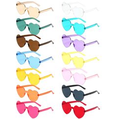 14 Paar Randlose Sonnenbrillen in Herzform, rahmenlose Herz-Sonnenbrillen, transparente, bonbonfarbene Gläser, getönte Brillen, Junggesellenabschiedsgeschenke, 14 Farben