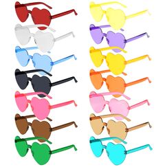 BOUBONI 14 Stück Herz Sonnenbrille für Damen Randlose Herzbrille Transparente Bonbonfarbene Herzchen Sonnenbrille für Partygeschenke (14 Farben)