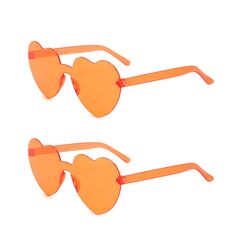 QLEUIFT 2 pcs Herzform Sonnenbrille Multicolor Randlose Herzförmige Brille Mode Herz Übergroße Mode Sonnenbrille Eyewear für Frauen, Orange