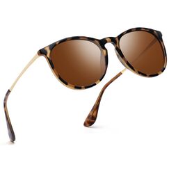 kunchu Sonnenbrille-Damen-Polarisierte-Sonnenbrille-Rund-UV400-im-Retro-Sonnenbrille-für-Damen & Herren Schutz Vintage Leopardentee