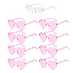 Aurasky Bride Herz Brille, JGA Partybrillen Set, 1 Braut + 8 Team Braut Brille, Bride to Be Herz Sonnenbrille, für Braut Junggesellinnenabschied Frauen Accessoires und Hochzeitsfeier (Rosa)