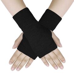 Dokpav Winter Fingerlose Fäustlinge Damen Wolle Warm Fingerhandschuhe Halb Strick Handschuhe Schwarz