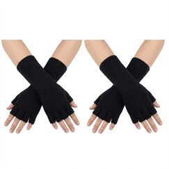 Pangda 2 Paar Unisex Fingerlose Handschuhe - Half Finger Dehnbar Strick Verlängern Handgelenk Winter Warme Handschuhe (Schwarz)