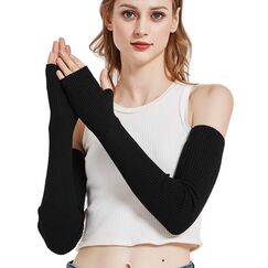 Novawo Frauen Winter Armstulpen Halbhandschuhe gestrickt lange fingerlose Handschuhe