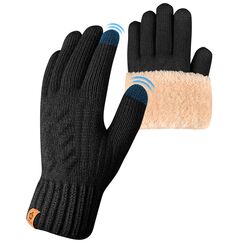 ARFNKIM Damen Winterhandschuhe mit Fleecefutter, Touchscreen Warme Gedehnt Dicke Strickhandschuhe Wollhandschuhe Thermohandschuhe Outdoor Winter Geschenke für Herren und Damen (schwarz)