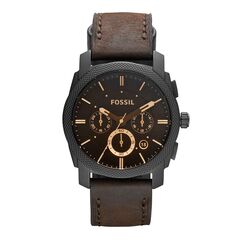 Fossil Machine Uhr für Herren, Chronographenwerk mit Edelstahl- oder Lederarmband, Schwarz und Braun, 42MM