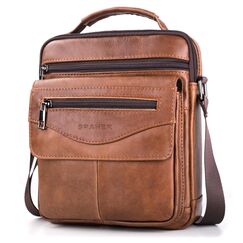SPAHER Umhängetasche Leder Herren Herrentasche Schultertasche Echtes Leder Handgelenktasche Herren Schultertasche Crossbody Bag Messenger Bags Geschenk für Männer Braun