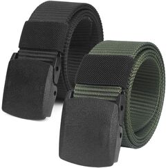 Chalier 2er Unisex Gürtel Nylon Canvas Belt für Damen und Herren, Stufenlos Verstellbarer Stoffgürtel, Länge 130 cm, Breite ca. 3,8 cm, mit Kunststoff Schnalle MEHRWEG