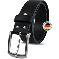 FOMAX Herren Ledergürtel aus Büffelleder, Gürtel Handgemacht, MADE IN GERMANY, für Männer Jeans Anzug, 38mm breit, Länge kürzbar, Echtleder schwarz (Bundweite 105cm)