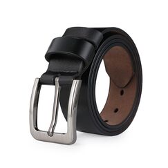 VRLEGEND Ledergürtel Herren 110-175cm Gürtel Leder Jean Business Metall Retro Jeansgürtel Vollrindleder 38mm Breite (120cm, Schwarz)