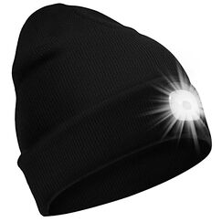 SPGOOD LED Beanie Beleuchtete Mütze mit Licht,Geschenke für Männer Winter Warm LED Mütze, Lampe Laufmütze für Angeln,Jogger,Camping,Laufen(Schwarz)