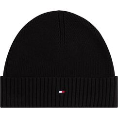 Tommy Hilfiger Herren Strickmütze Flag Cotton Beanie mit Kaschmir, Schwarz (Black), Einheitsgröße