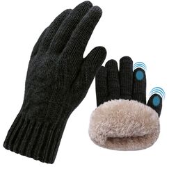 lifwimner Handschuhe Herren Winter, Warme Winterhandschuhe Damen Fleece Strickhandschuhe Touchscreen Thermo für Outdoor Sport Laufen Radfahren Freizeit Ski Reithandschuhe(Schwarz)