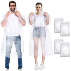 Henrycares 4 Stück Einweg Regenponcho Damen Herren, Durchsichtig Regencape Regenschutz mit Tunnelzug Kapuze und Elastische Manschette,Wasserdicht