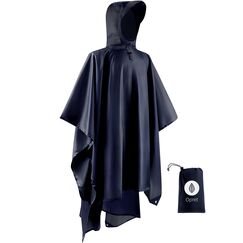 Opret Wasserdicht Regenponcho Damen Herren, Leicht Atmungsaktiv Regencape 3-in-1-Multifunktional Regenmantel Regenschutz Regen Poncho für Wandern und Camping-Navyblau