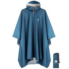 ANYOO Leichter Wasserdichter Regenponcho Wiederverwendbar Ripstop Atmungsaktiver Mehrzweck Regenmantel mit Kapuze Faltbare Schutzdecke Unterschlupf für im Freien Camping Wandern Angeln-Meeresblau