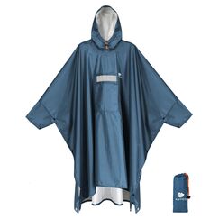 ANYOO Leichter Wasserdichter Regenponcho Regenjacken mit Ärmeln Belüftet Mehrzweck Regenmantel mit Kapuze Schutzdecke Unterschlupf Plane für im Freien Camping Wandern Angeln, Stahlblau,Einheitsgröße